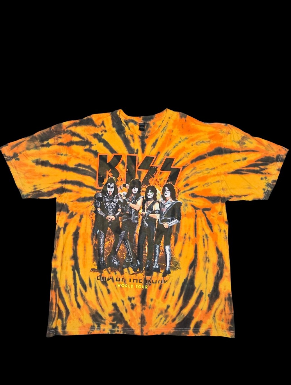 Kiss Tie-Dye Band T-Shirt End Of The Road World Tour Orange Black Rock Mens 2XL